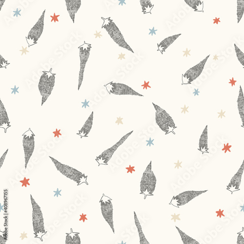 Seamless embroidery style texture of pepper. Hand drawn sketch painting on simple color background.