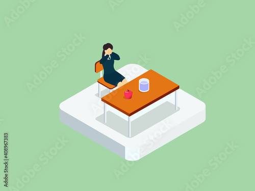 Woman on diet 3D isometric vector concept for banner, website, illustration, landing page, flyer, etc