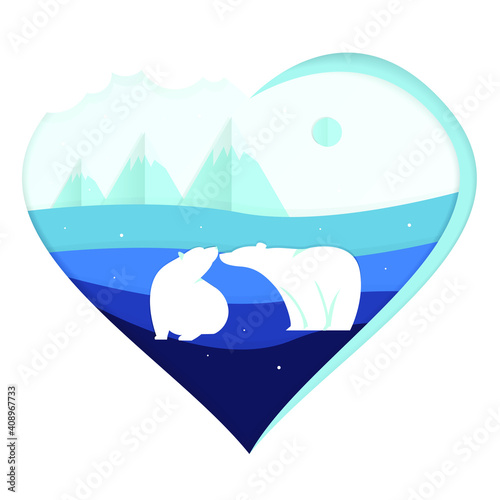 Lovely polar bears, couple in love for Valentine's Day in blue. Cute polar animals especially for a postcard or valentine. Vector illustration