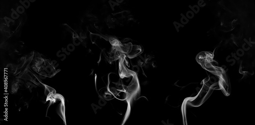 Set swirling movement of white smoke group, abstract line Isolated on black background