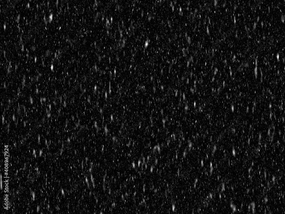 Snow falling, isolated on black background. 3D render. Snow falling, isolated on black background. 3D render.