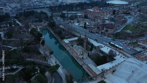 Aerial view of Balikligol (Pool of Abraham) in Sanliurfa. 4K Footage in Turkey photo