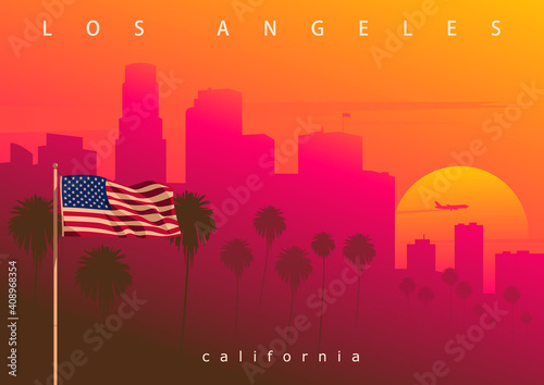 Los Angeles evening skyline, California, USA. Picturesque sunset in the City of Angels (original, not derived image)