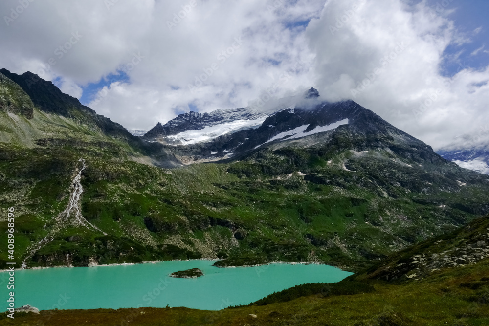 amazing turquoise lake in a glacier world of austria