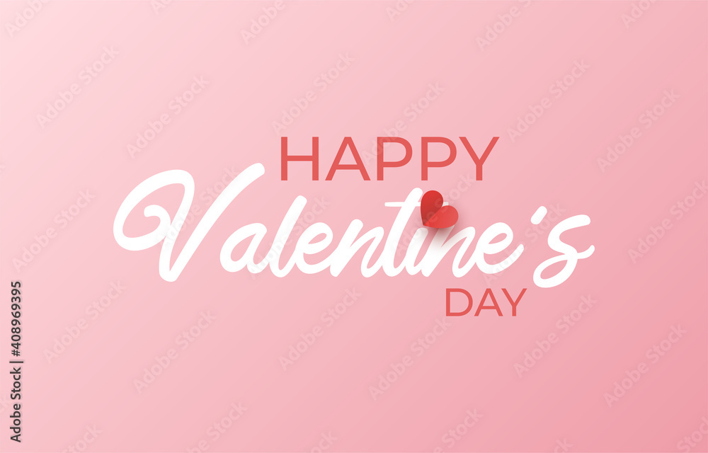 Happy Valentine's day typography banner with red heart shape sweet background vector illustration.