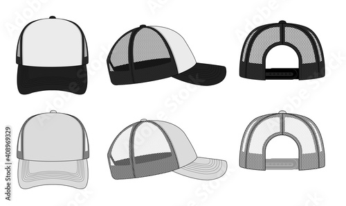 Fotografie, Obraz trucker cap / mesh cap template illustration (white & black).