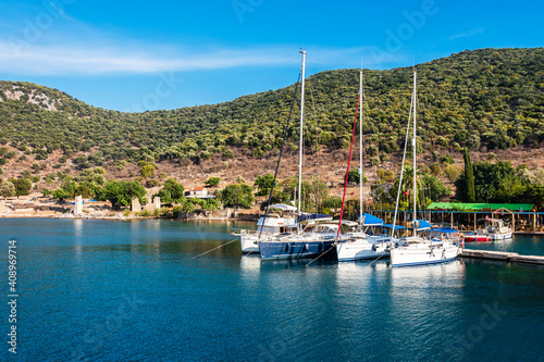 Gocek Bay coastline view in Turkey