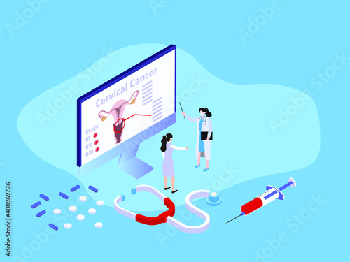 Cervical cancer concept 3D isometric vector concept for banner, website, illustration, landing page, flyer, etc