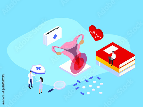 Cervical cancer study 3D isometric vector concept for banner, website, illustration, landing page, flyer, etc