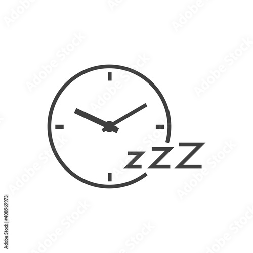 Tiempo de dormir. Logotipo con reloj simple y letras zzz con lineas en color gris	
