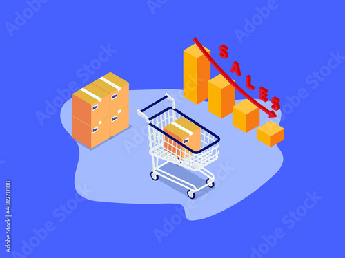 Downtrend retail 3D isometric vector concept for banner, website, illustration, landing page, flyer, etc