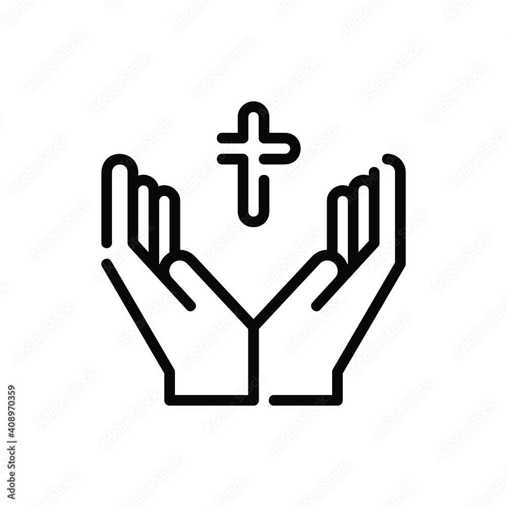 Fototapeta premium Pray, Hand, Christian Cross Icon Logo Illustration Vector Isolated. Christ and Easter Icon-Set. Suitable for Web Design, Logo, App, and UI. Editable Stroke and Pixel Perfect. EPS 10.