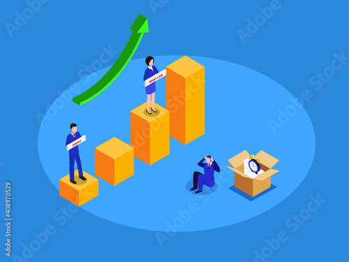 Unemployment rate 3D isometric vector concept for banner, website, illustration, landing page, flyer, etc