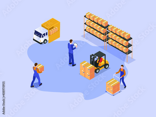 Freight industry logistics 3D isometric vector concept for banner, website, illustration, landing page, flyer, etc