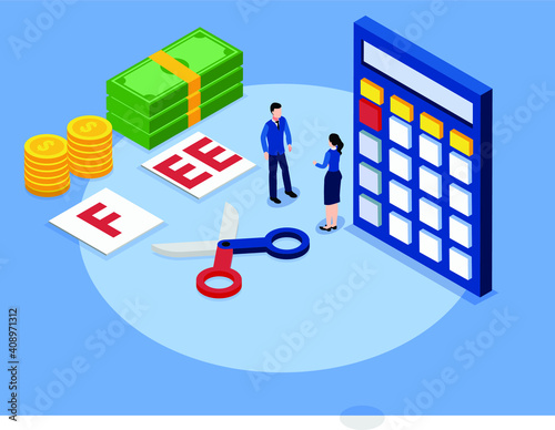 Cutting fee 3D isometric vector concept for banner, website, illustration, landing page, flyer, etc