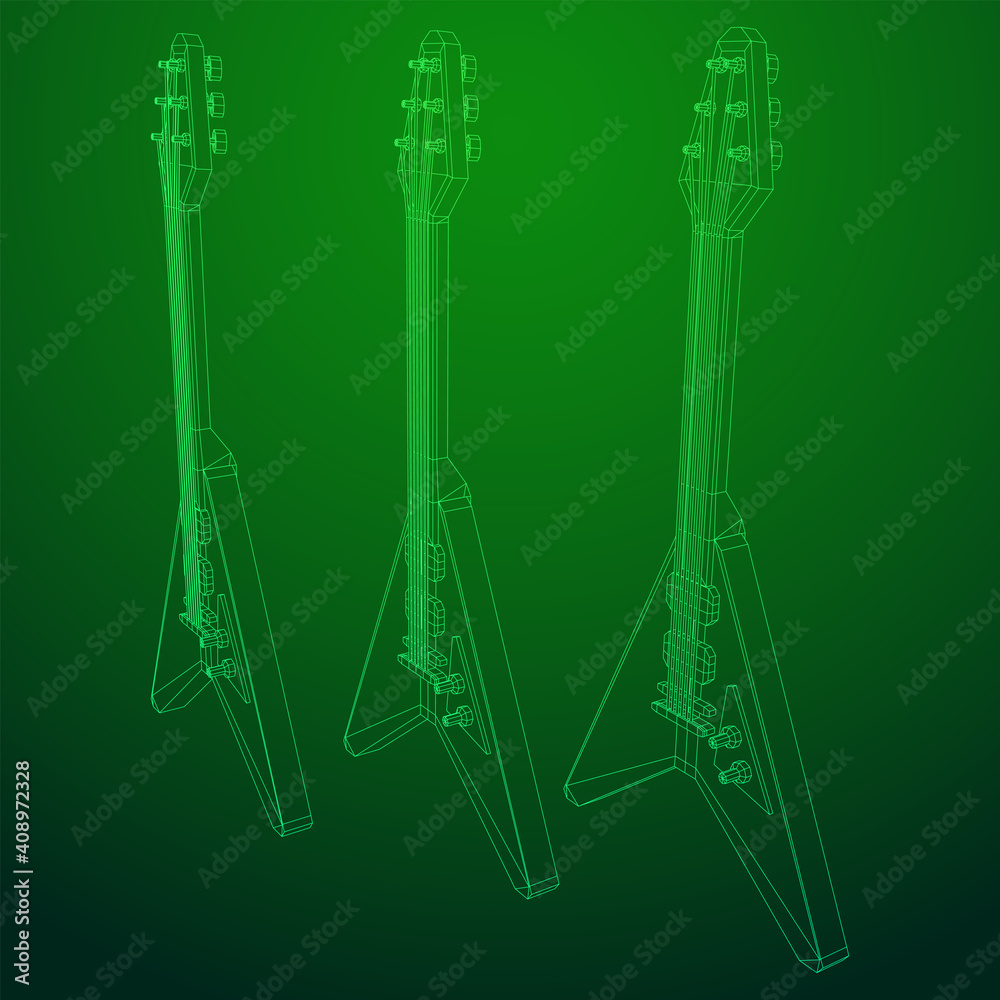 Electric guitar musical instrument. Wireframe low poly mesh vector illustration. Electric guitar musical instrument. Wireframe low poly mesh vector illustration.