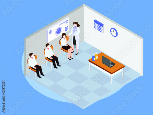 People waiting for vaccination 3D isometric vector concept for banner, website, illustration, landing page, flyer, etc