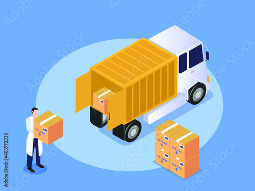 Vaccine delivery 3D isometric vector concept for banner, website, illustration, landing page, flyer, etc