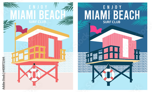 Lifeguard beach house Enjoy miami beach surf club vector design for apparel and others 