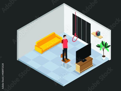 Suicide 3D isometric vector concept for banner, website, illustration, landing page, flyer, etc