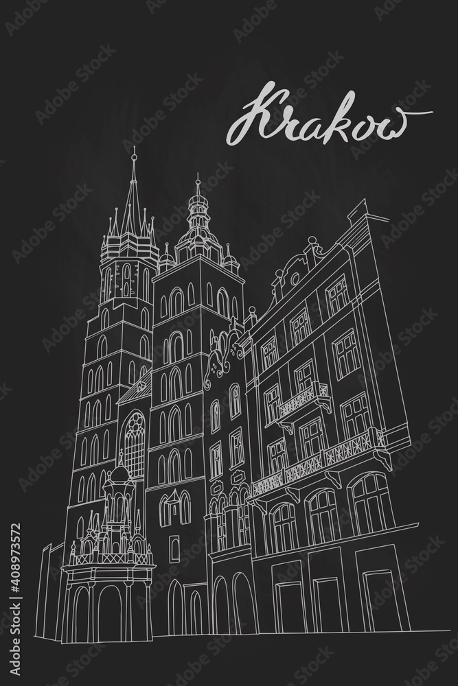 Fototapeta premium vector sketch of St. Mary's Church, Krakow, Poland.