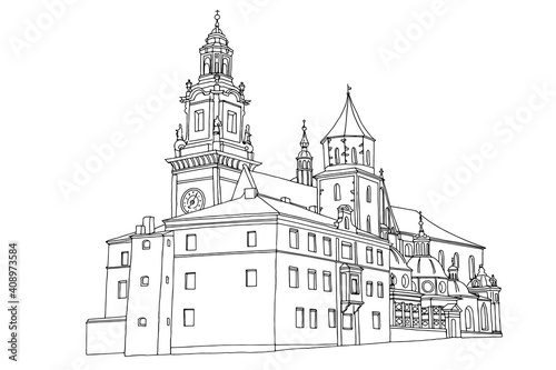 Fotografie, Obraz vector sketch of The Royal Archcathedral Basilica of Saints Stanislaus and Wenceslaus on the Wawel Hill