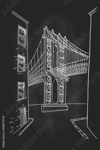 vector sketch of Brooklyn bridge in New York