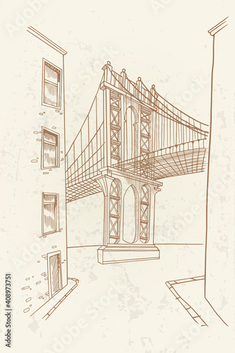 vector sketch of Brooklyn bridge in New York