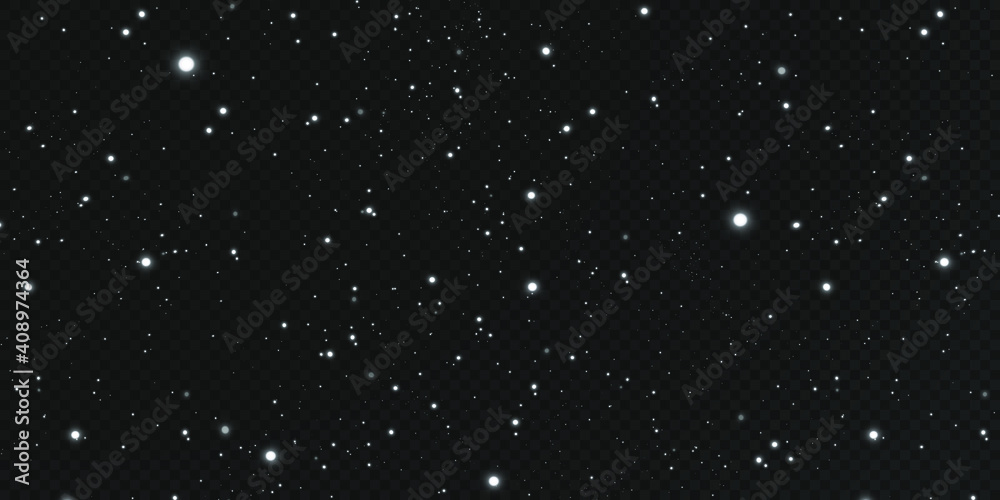 Sparkling magic dust. On a textural black background.Celebration abstract background from small sparkling dust particles and stars.  Light white stars png. White png dust light. 