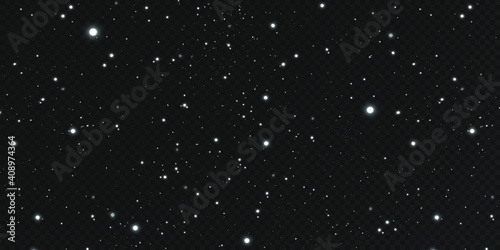 Sparkling magic dust. On a textural black background.Celebration abstract background from small sparkling dust particles and stars. Light white stars png. White png dust light. 