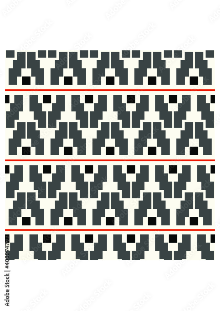 Fototapeta premium Seamless surface pattern design with ethnic ornament , repeated ornamental shapes composition. Modern sign ornaments. Vector pattern