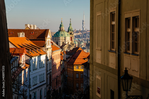 Photography Large dome and rooftop of St Nicholas Baroque Church above Mala Strana quarter,