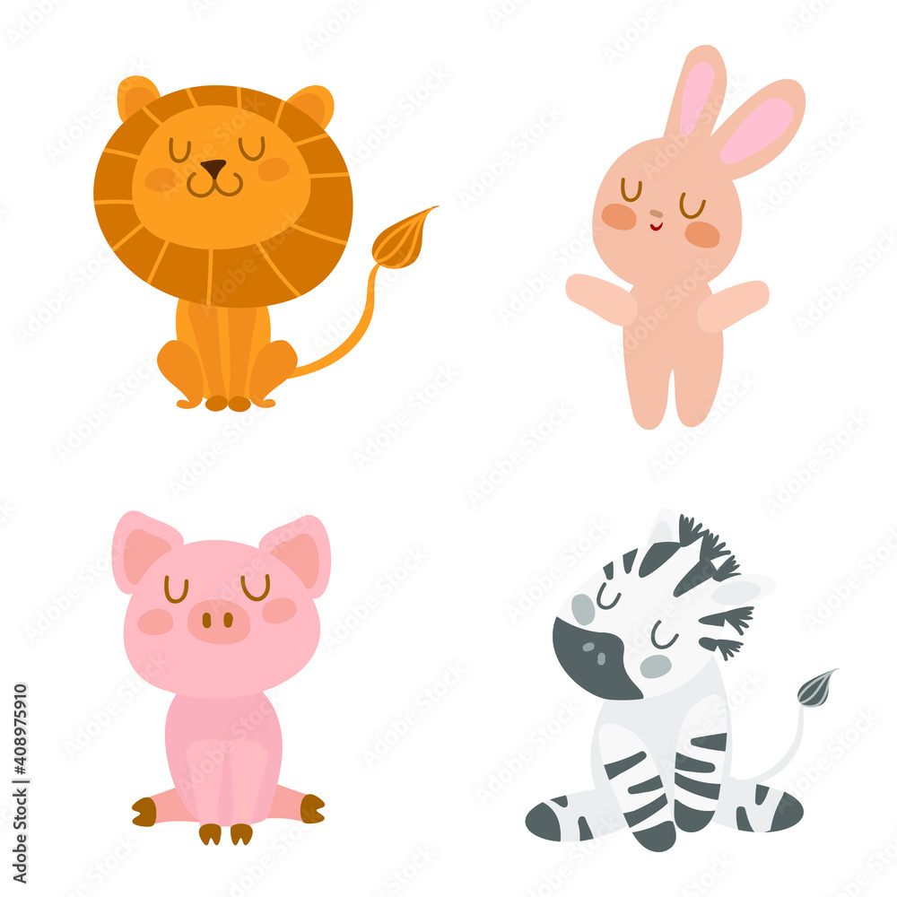 Obraz premium zebra lion pig and bunny set on the white background