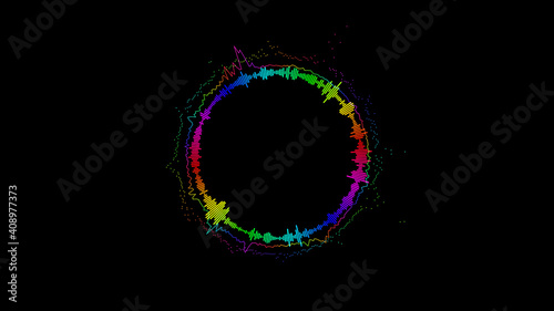 Εκτύπωση καμβά Abstract circular spinning spectral wave design on black background vibrating spectrum wave form