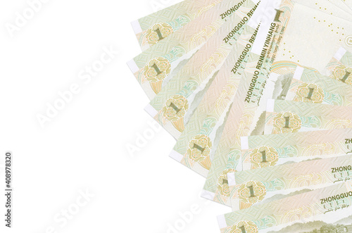 1 Chinese yuan bills lies isolated on white background with copy space. Rich life conceptual background photo