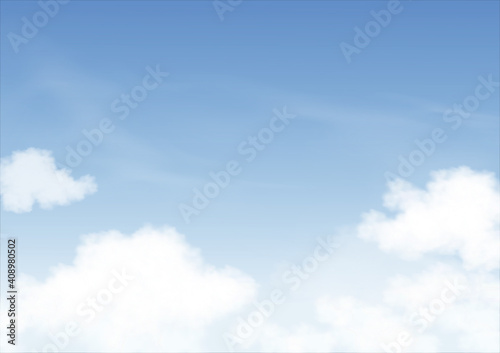 Blue sky with altostratus clouds background,Vector Cartoon sky with cirrus clouds, Concept all seasonal horizon banner in sunny day spring and summer in the morning. Vector illustration horizon