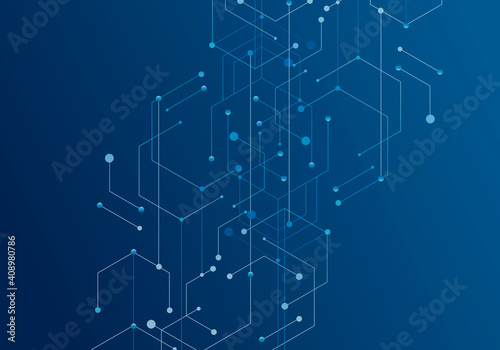 Hexagon technology connect for web design on blue background. Abstract modern backdrop. Creative vector concept. High tech digital technology concept. Futuristic backdrop