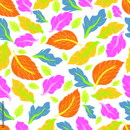 colorful leaves with white background seamless repeat pattern