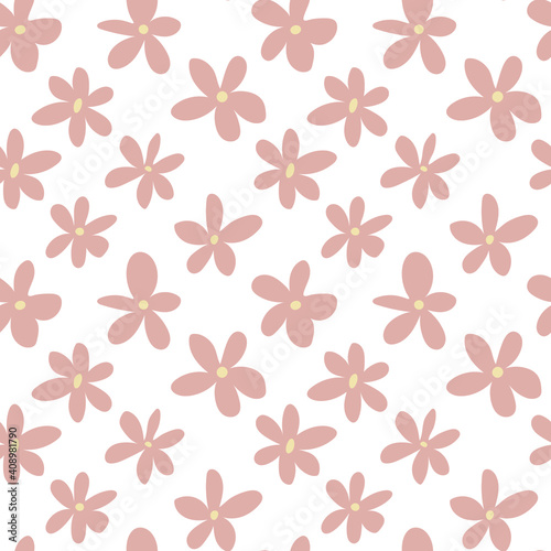 Vector seamless floral pattern with pink simple flowers for textile, decor, wrapping paper