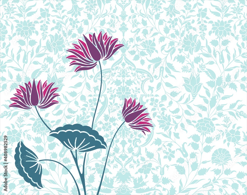 water lily, wedding card design, royal India	