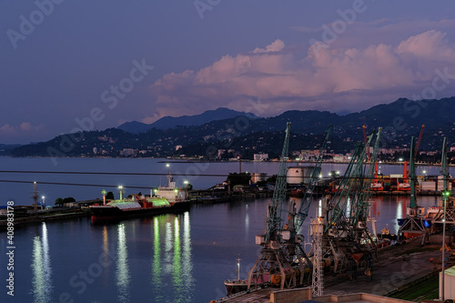 Night Batumi port cityscape in Georgia