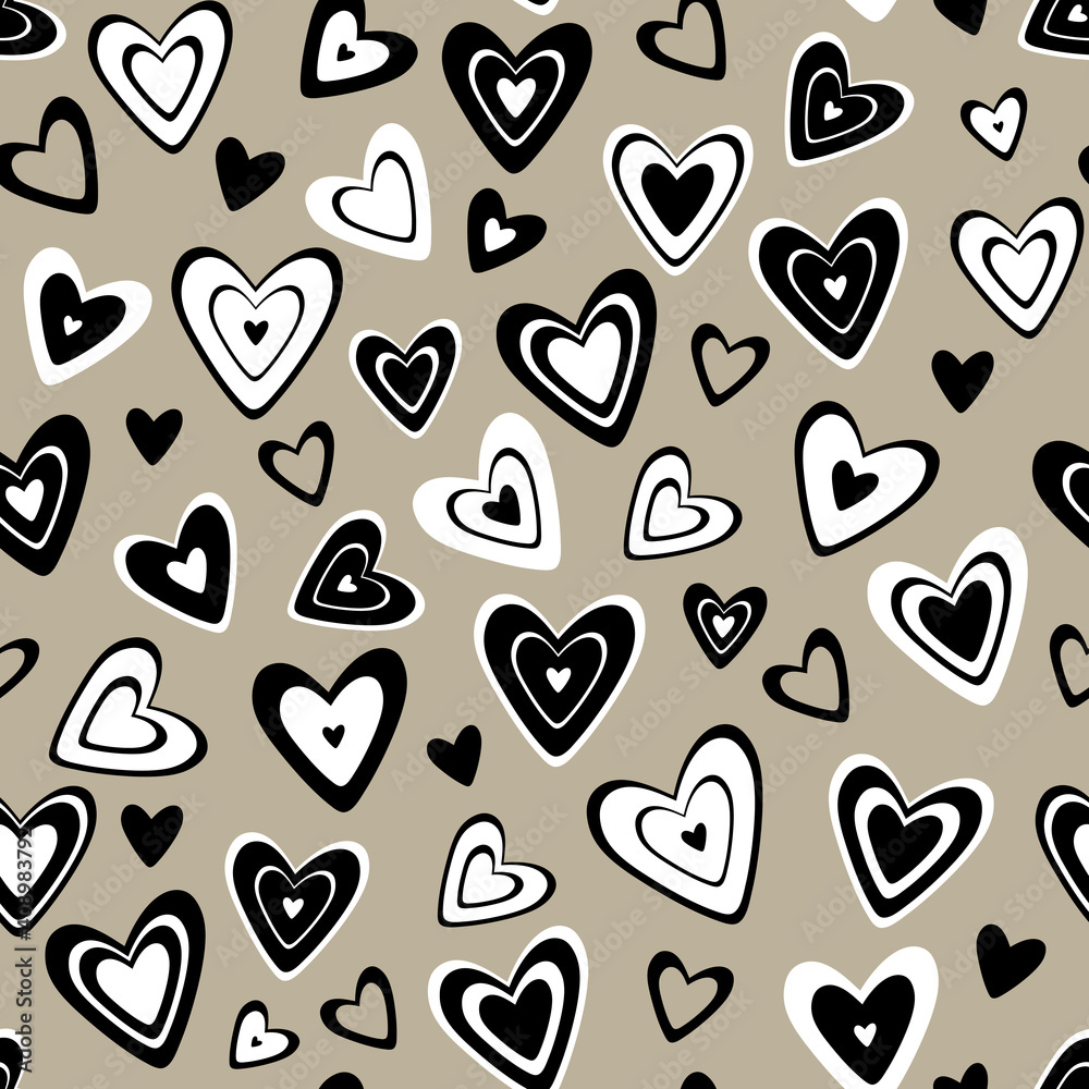 Seamless vector pattern. Many different black and white hearts in a ...