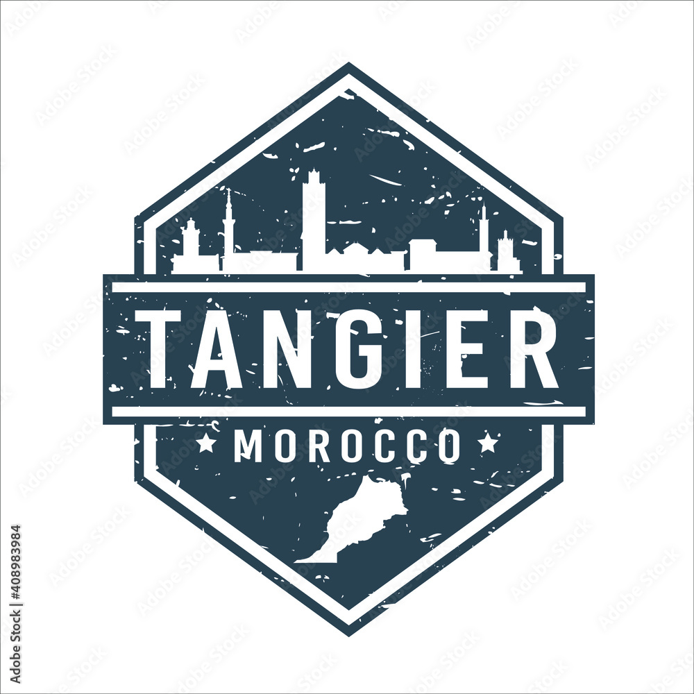 Tangier, Morocco Travel Stamp Icon. Skyline City Design Tourism Diamond. Vector Illustration Grunge Clip art Badge.