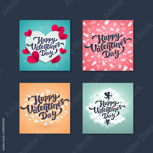 Valentine s day greeting cards - set of love day vector cards. Vector illustration.