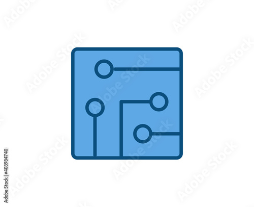 Line Microchip icon isolated on white background. Outline symbol for website design, mobile application, ui. Electronics pictogram. Vector illustration, editorial stroсk. 