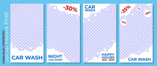 Set vector illustrations social media post car wash