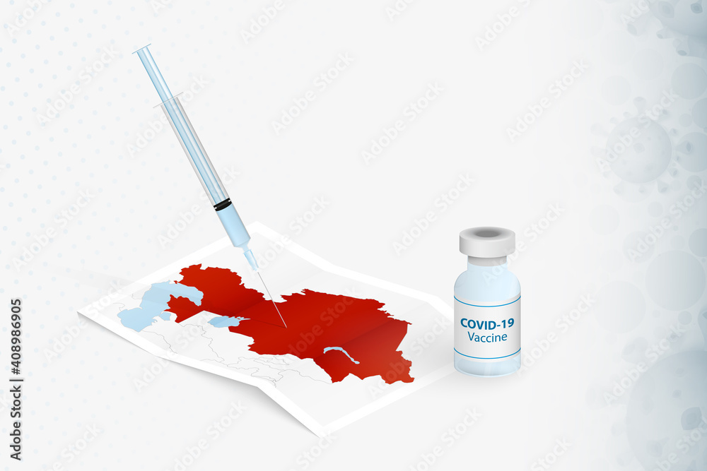 Kazakhstan Vaccination, Injection with COVID-19 vaccine in Map of Kazakhstan.