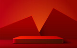 Abstract scene background. Rectangle podium on red background. Product presentation, mock up, show cosmetic product, Podium, stage pedestal or platform.