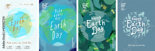 Earth Day. International Mother Earth Day. Earth Plants and Animals. Environmental problems and environmental protection. Vector illustration. Set of vector illustrations