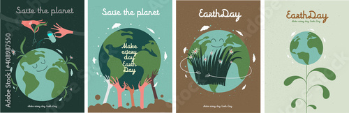 Earth Day. International Mother Earth Day. Environmental problems and environmental protection. Vector illustration. Caring for Nature. Set of vector illustrations